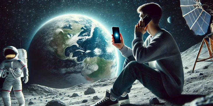 talking on the phone on the moon